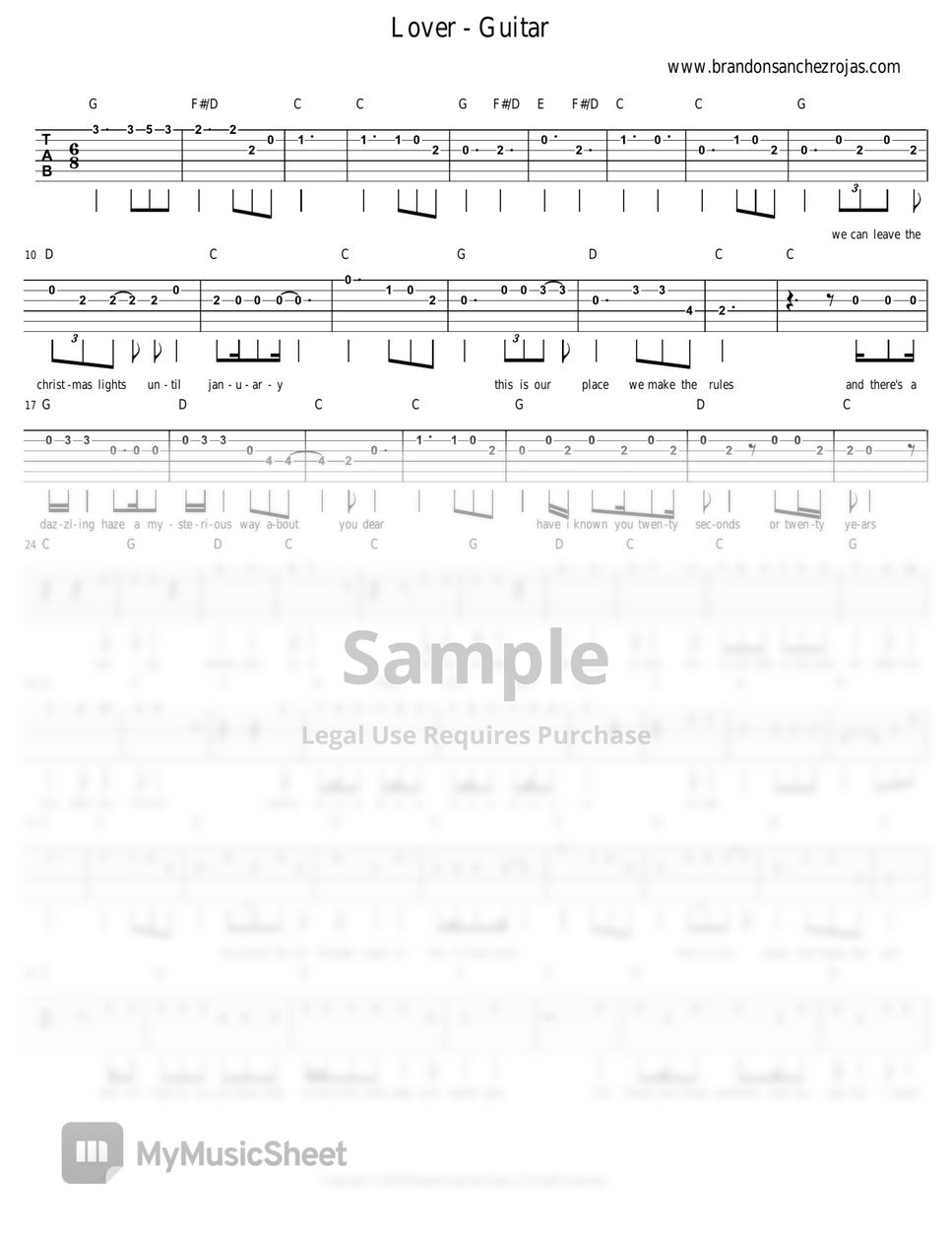 Lover - Guitar Tab 악보