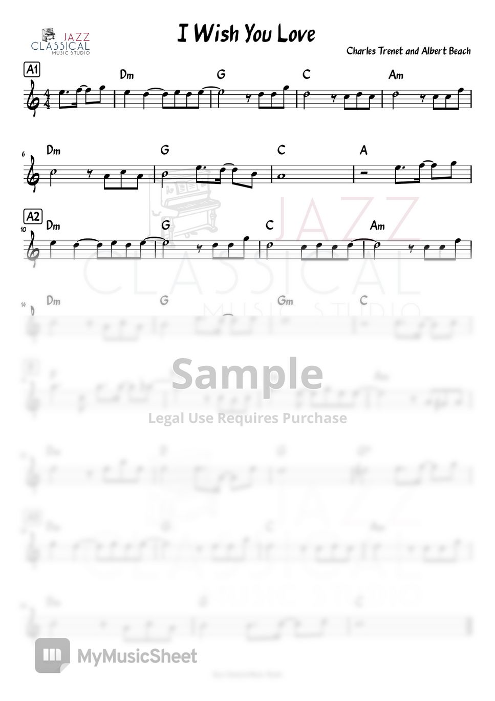 Charles Trenet I Wish You Love Sheets By Jazz Classical Music Studio