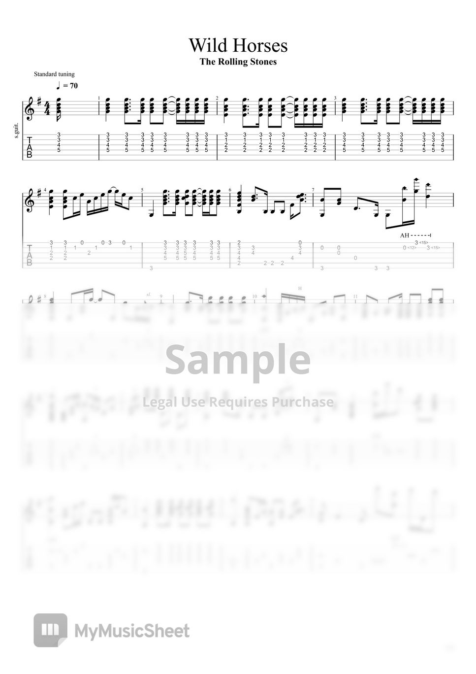 The rolling stones wild horses fingerstyle guitar arrangement no