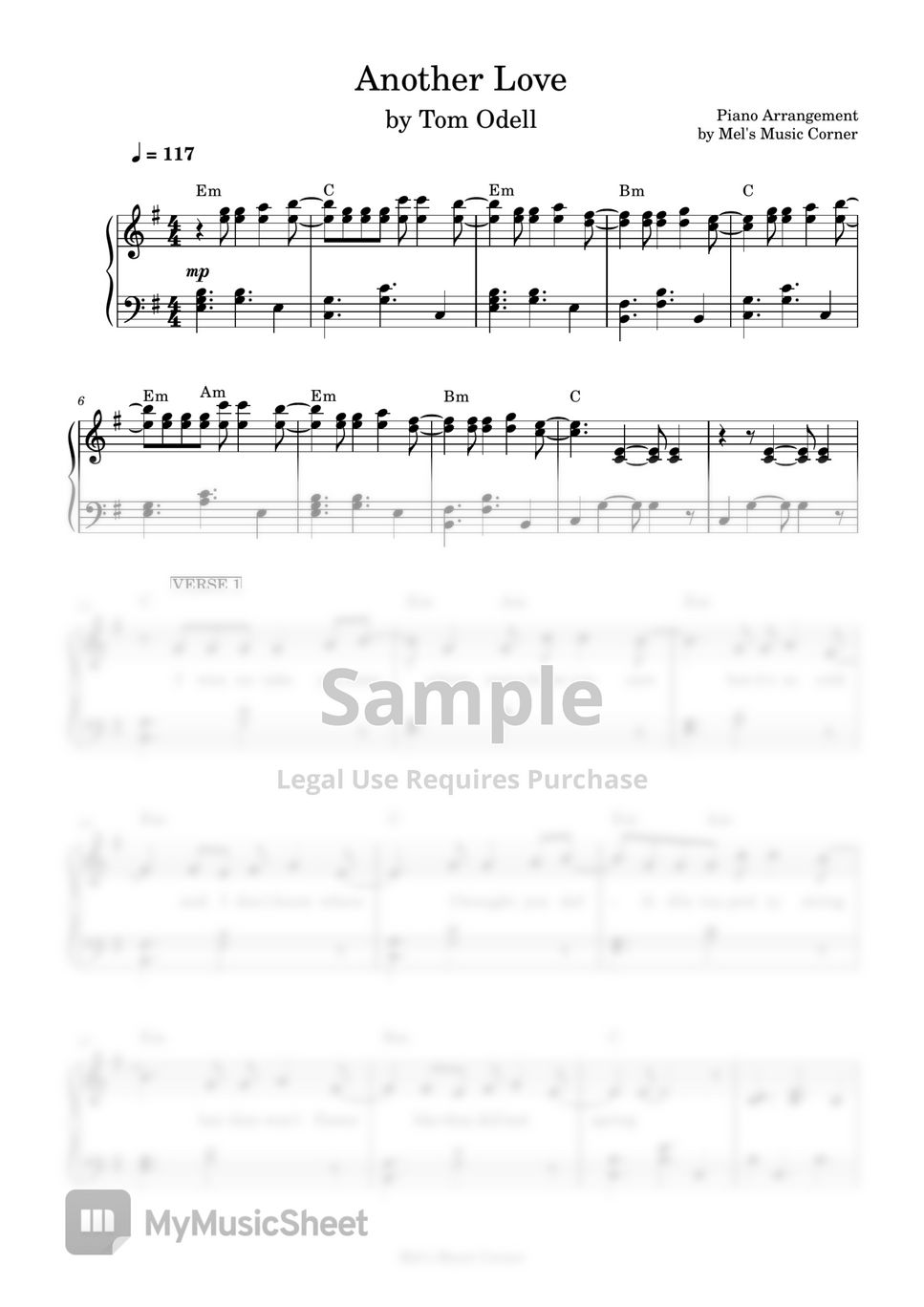 Tom Odell - Another Love (piano sheet music) by Mel's Music Corner