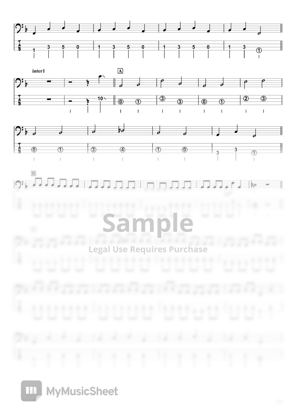 Mrs. GREEN APPLE Soranji (BassTAB 4strings) Sheets by swbass