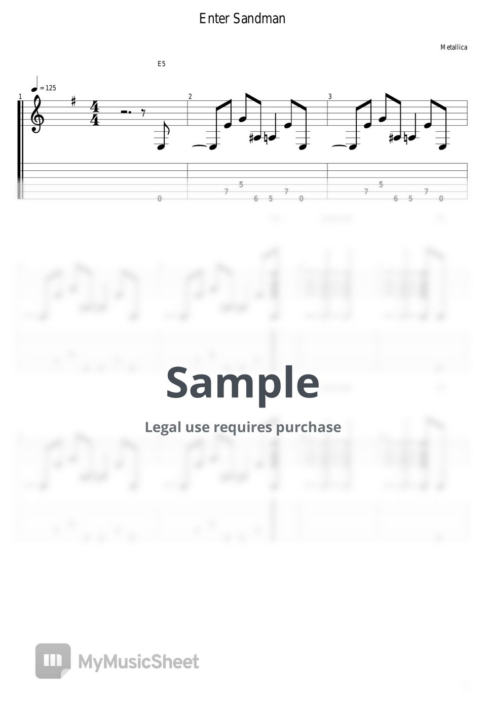 Metallica - Enter Sandman by guitar cover with tab