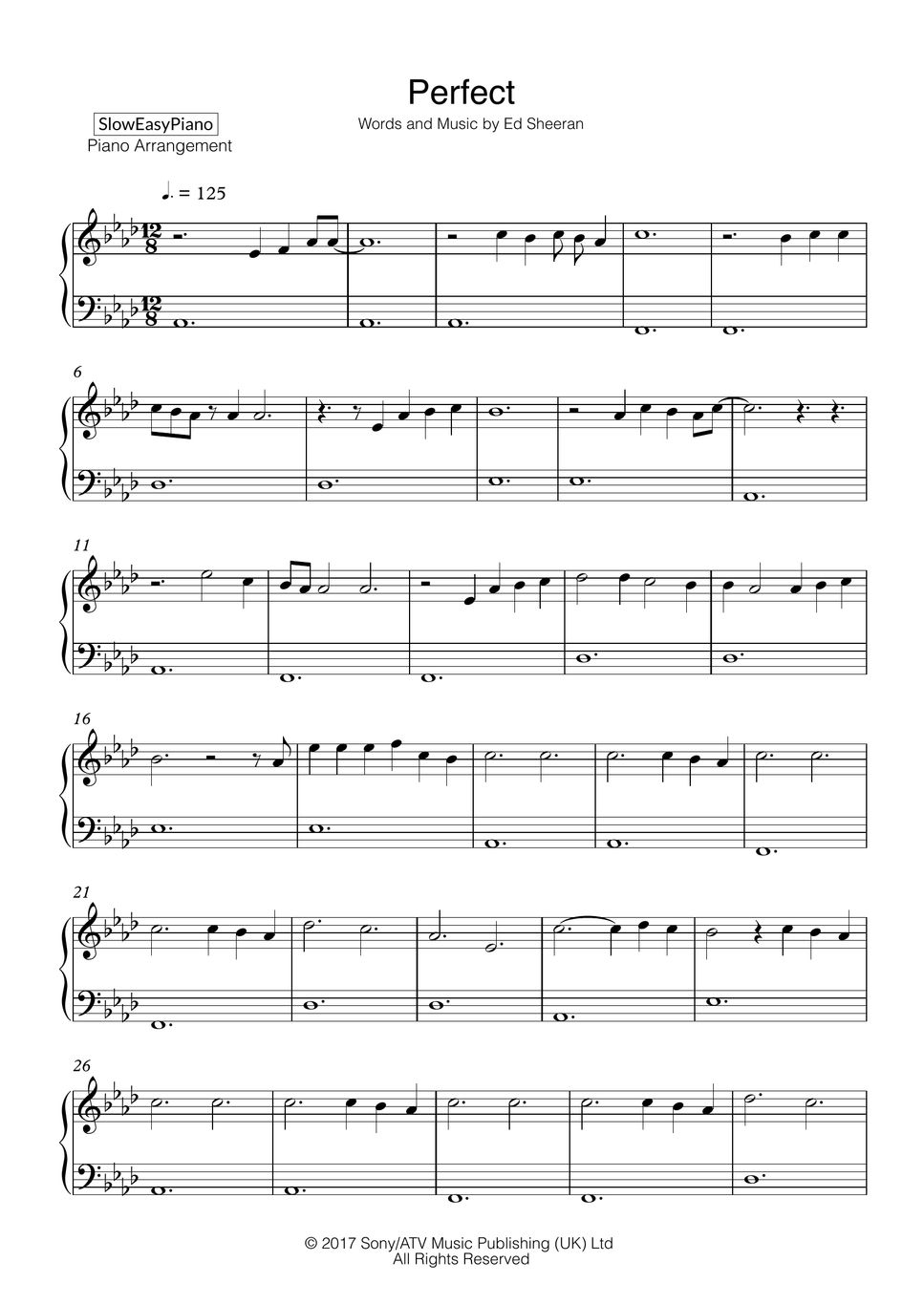 Ed Sheeran Perfect [Easy + Midi] Sheet by SlowEasyPiano