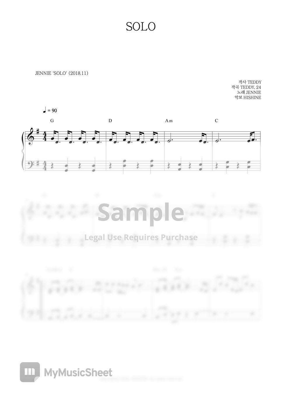 JENNIE  - SOLO Easy Piano Sheet Music