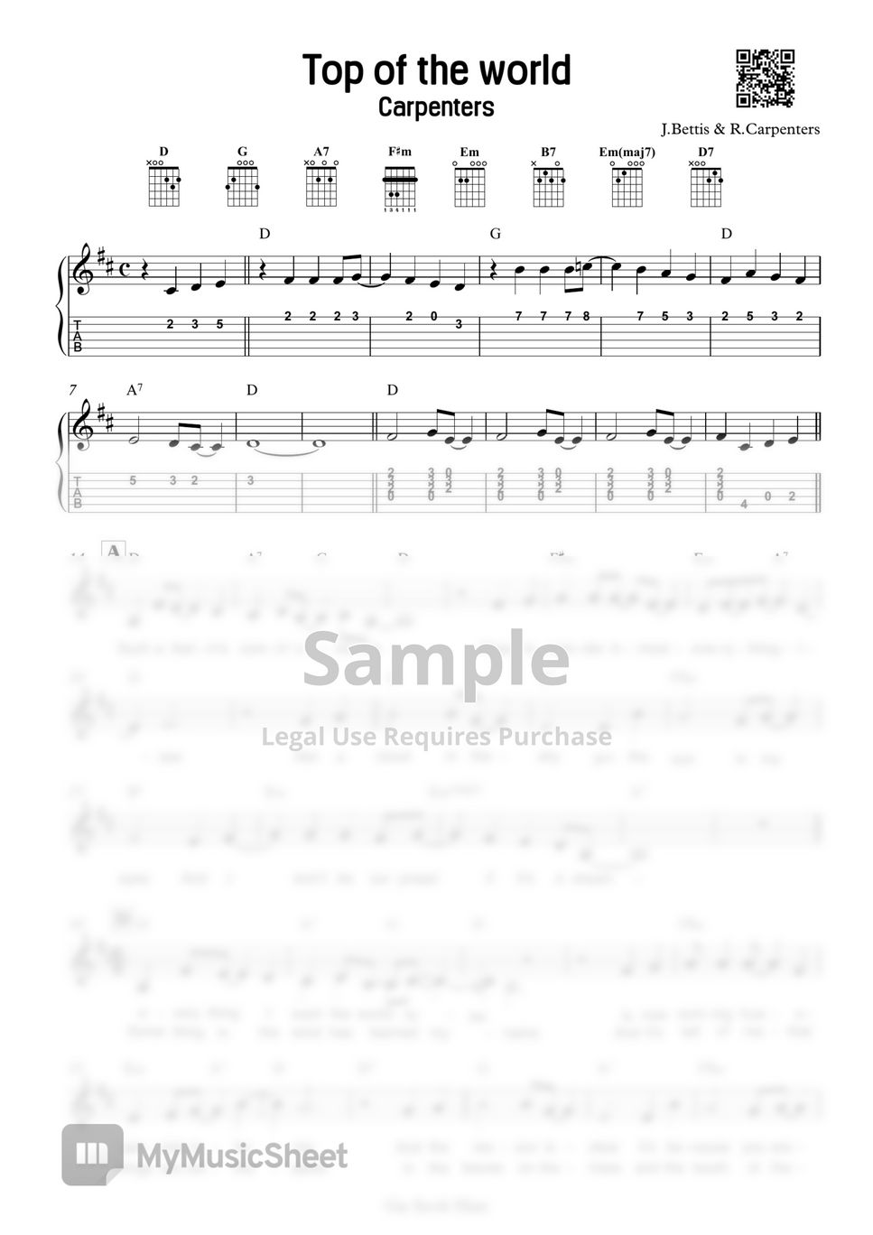 Carpenters Top of the world (BeginAgain ver.) Sheets by Ga Seok Han