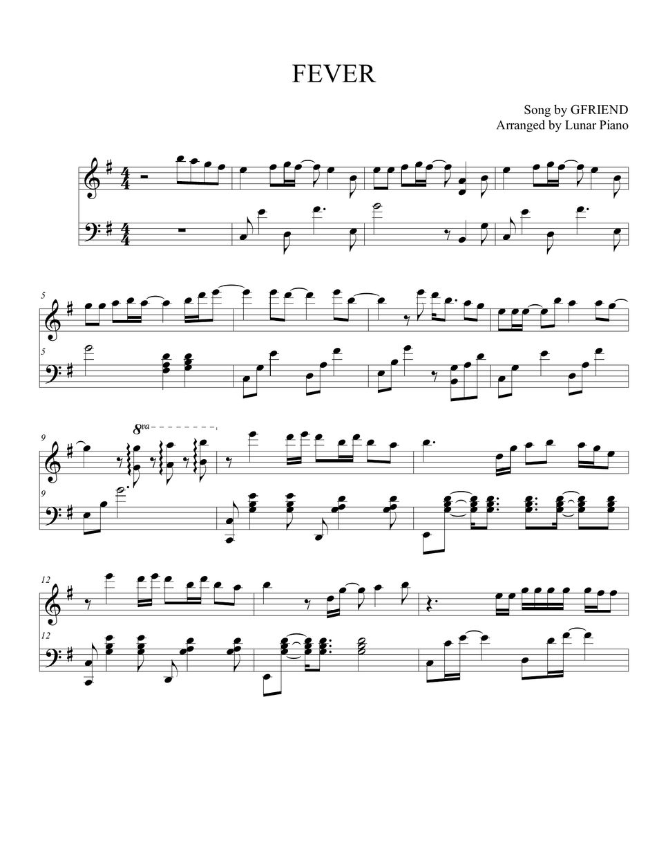 Gfriend fever normal easy key sheet