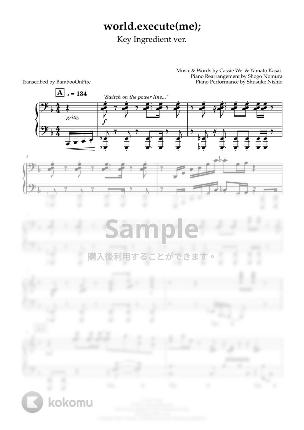 key 10th memorial score 楽譜 Umbilical – MILGRAM (Yuno - The First Trial) Sheet Music for