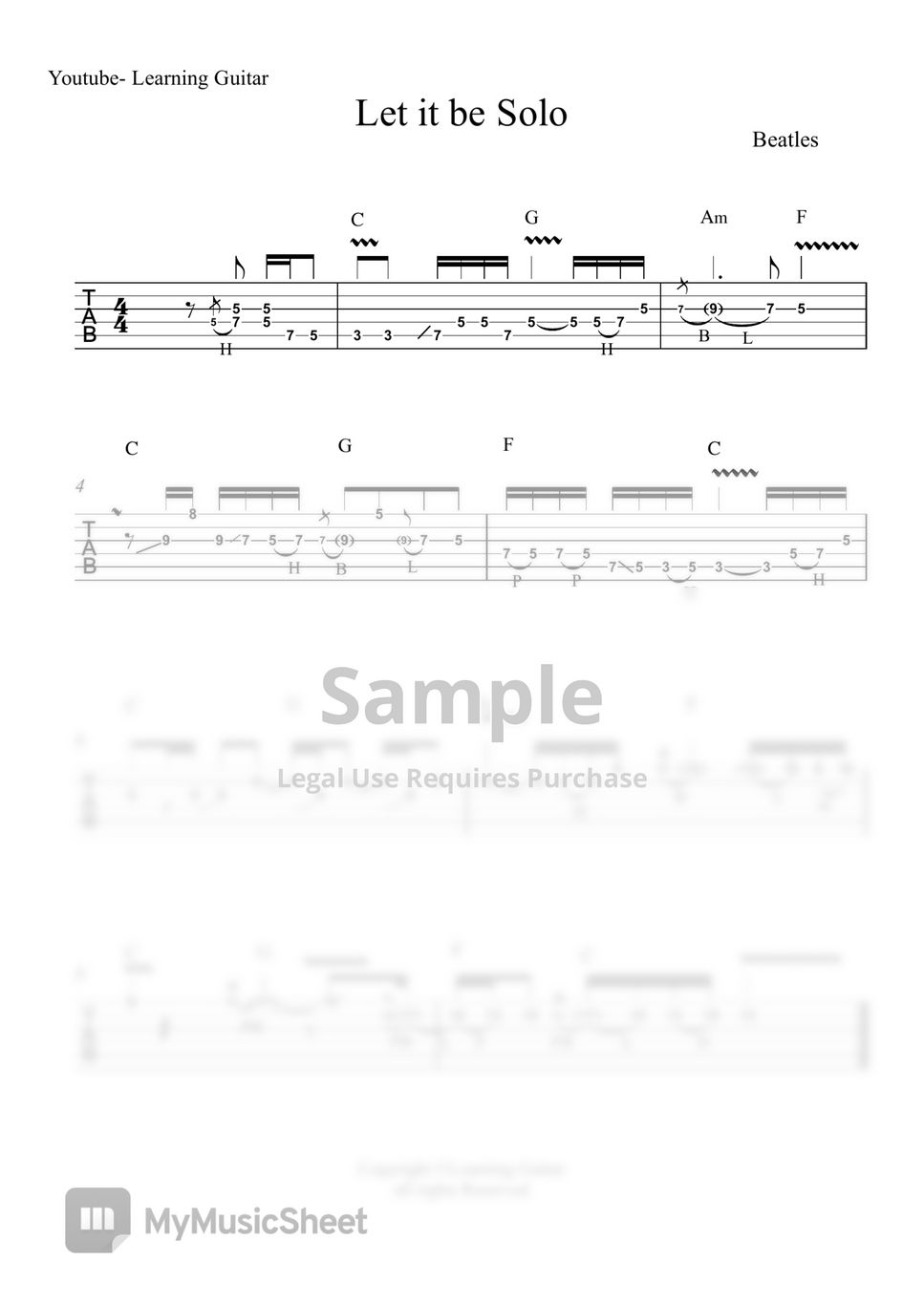 Beatles - Let it Be Guitar Solo (TAB) by Learning Guitar