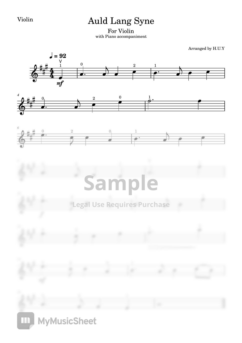 Auld Lang Syne (For Violin) Sheet by H.U.Y