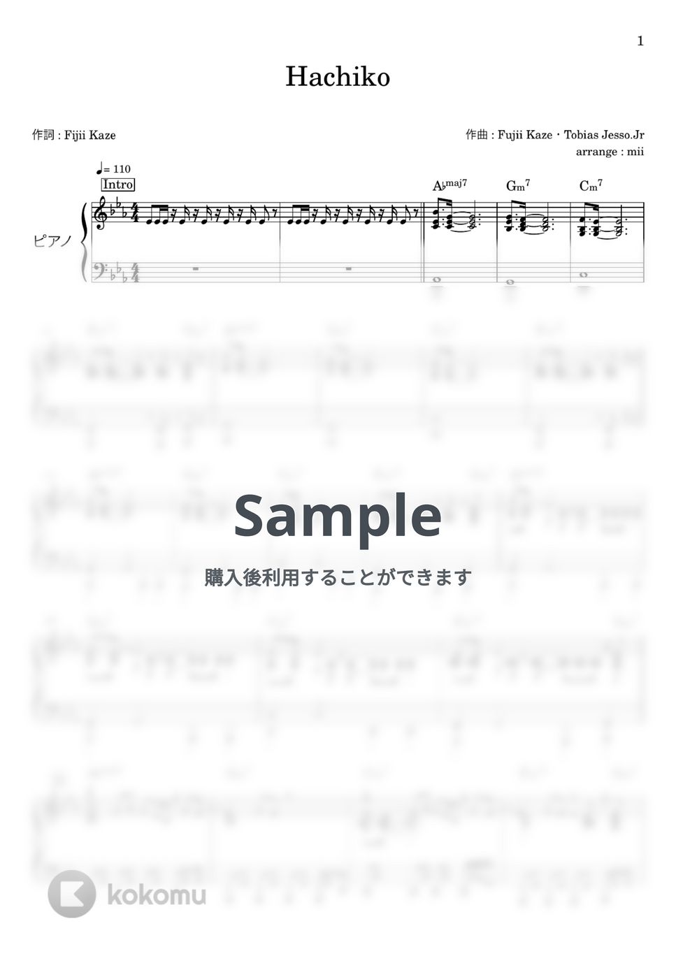 藤井風 - Hachiko by miiの楽譜棚