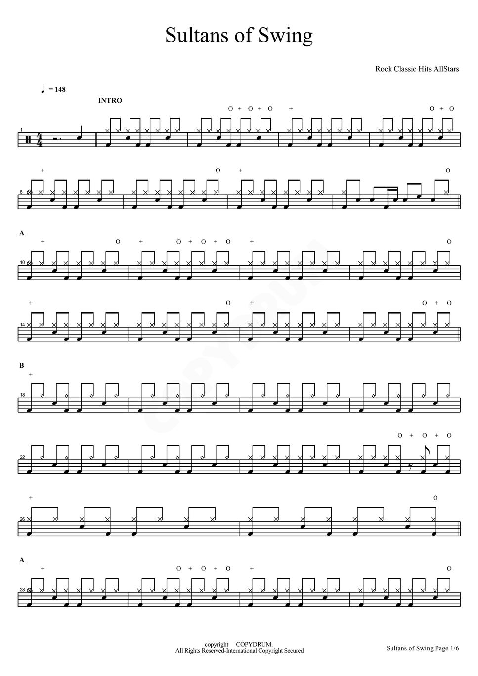 Rock Classic Hits AllStars Sultans of Swing Sheet by COPYDRUM