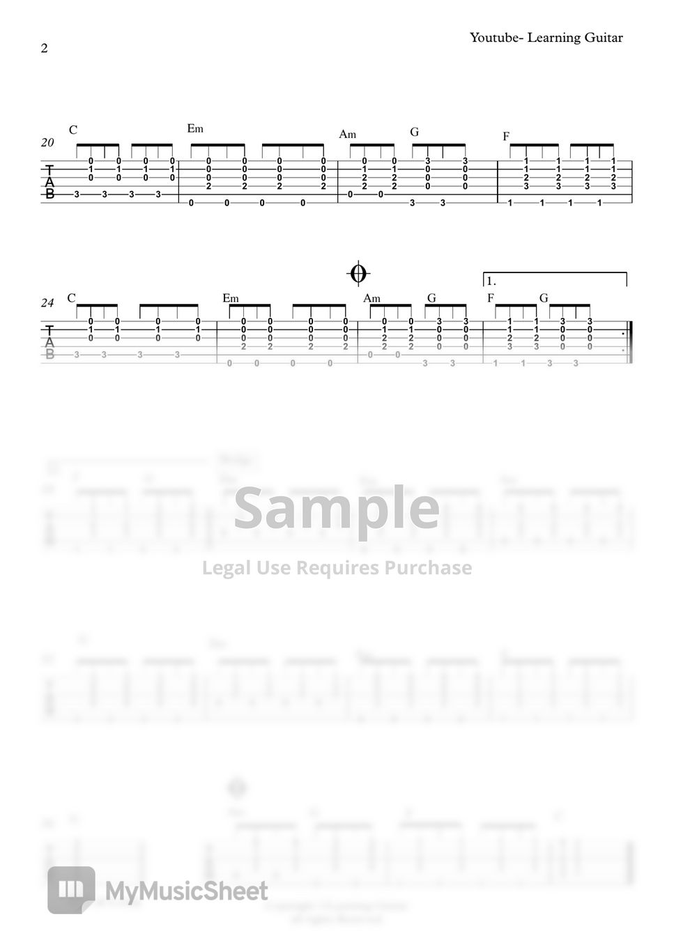 Bruno Mars - Count on Me- Guitar Rhythm (Chords) TAB Bản nhạc by ...