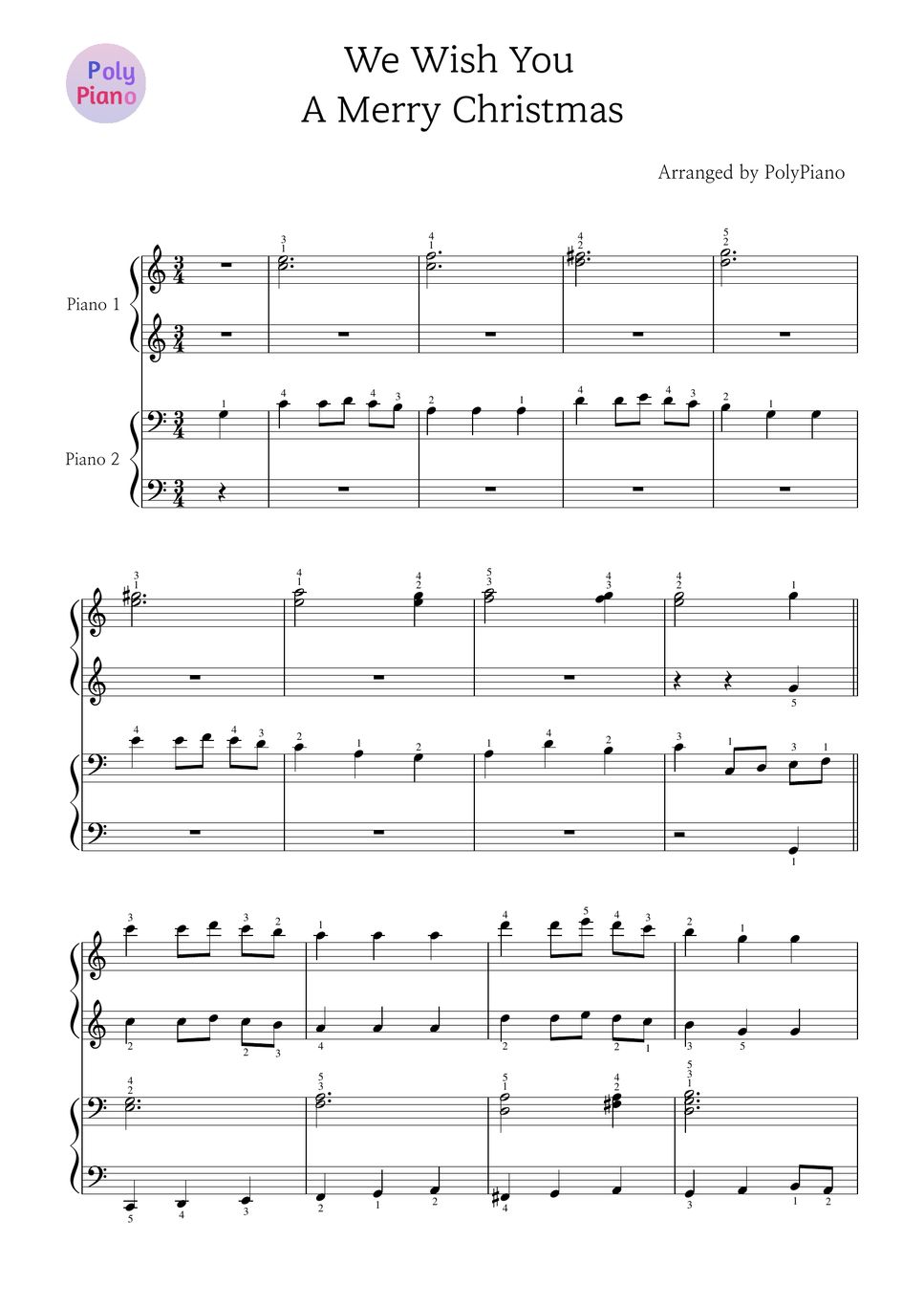 Christmas Carol - We Wish You A Merry Christmas (Piano 4Hands) Sheet By ...