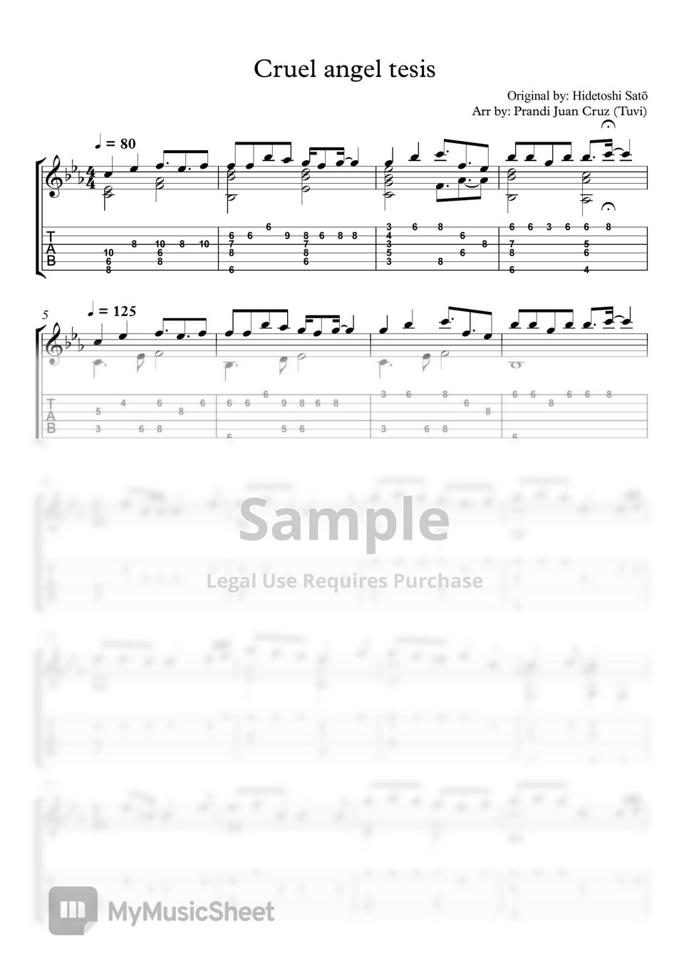 Neko Oikawa - cruel angel thesis (Classical guitar/Guitar cover) Tab