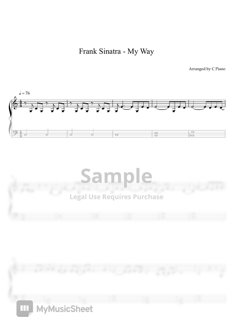 Frank Sinatra My Way Easy Version Spartito By C Piano