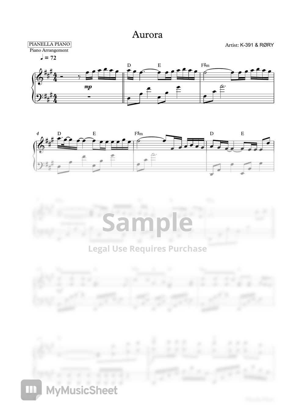 K-391 & RØRY - Aurora (Piano Sheet) Sheet Music by