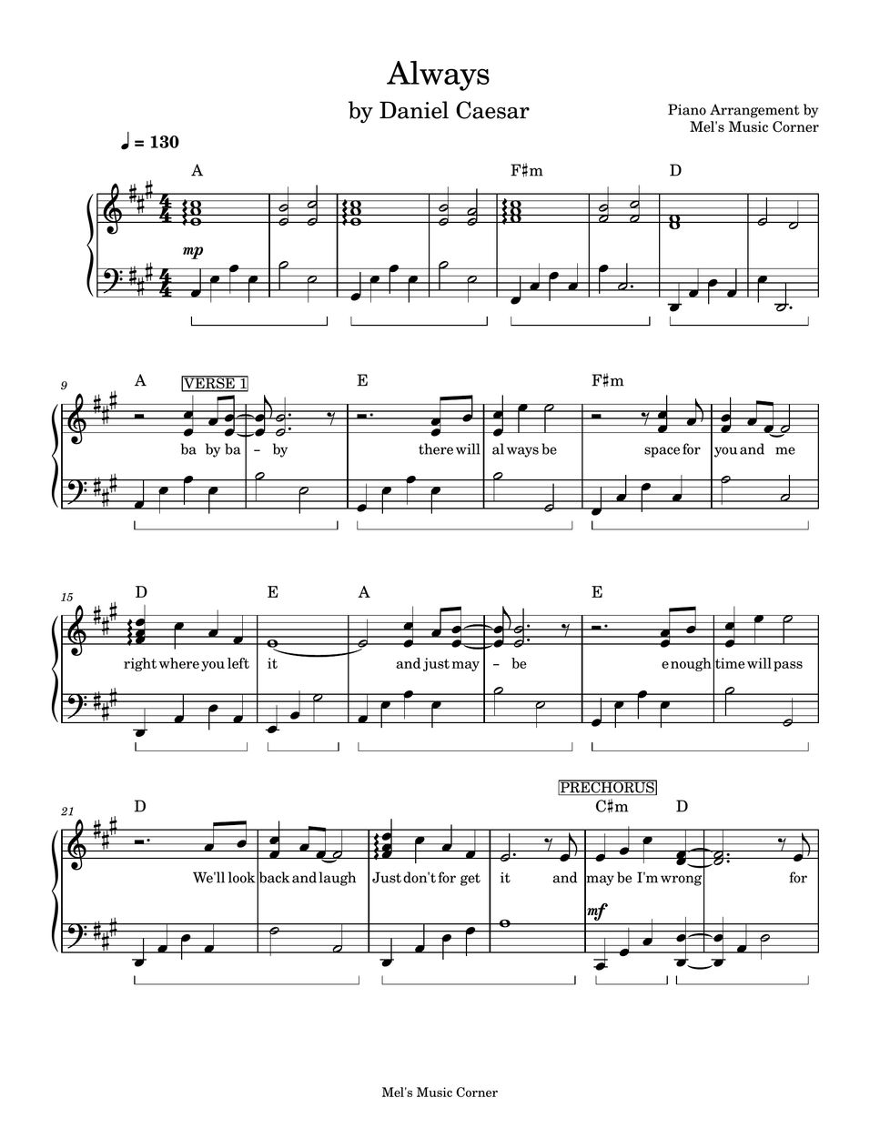 Daniel Caesar Always (piano sheet music) Partition musicale by Mel's