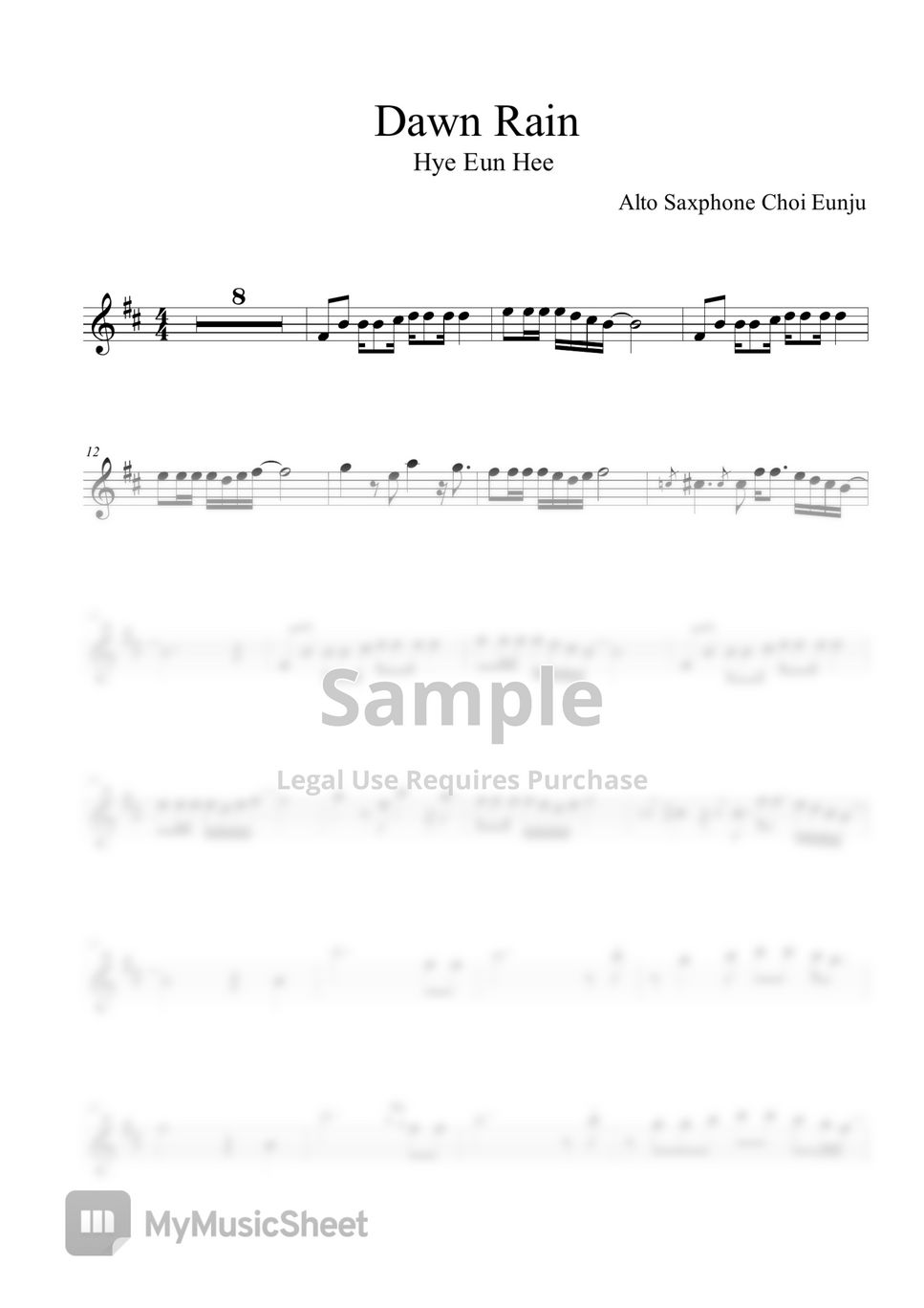 Hye Eun Hee Dawn Rain (Saxophone Cover) Sheets by Choi Eunju