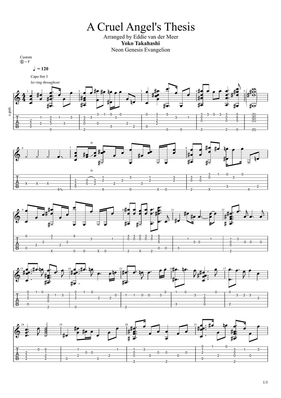 a cruel angel's thesis fingerstyle tab