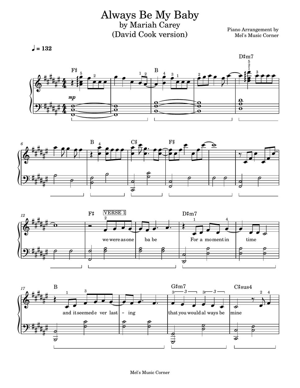 Mariah Carey (David Cook version) - Always be My Baby (piano sheet music) by Mel's Music Corner