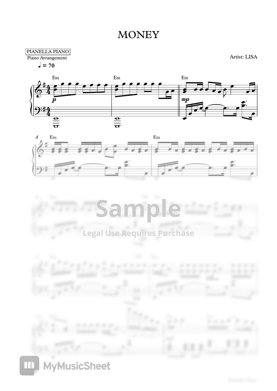 LISA (BLACKPINK) - MONEY (Piano Sheet) by Pianella Piano
