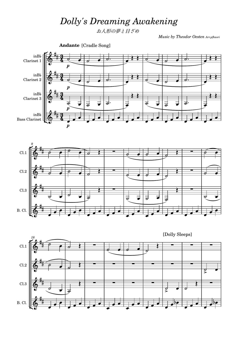 Oesten - Dolly's Dream Awakening (Clarinet Quartet) Sheets by pfkaori