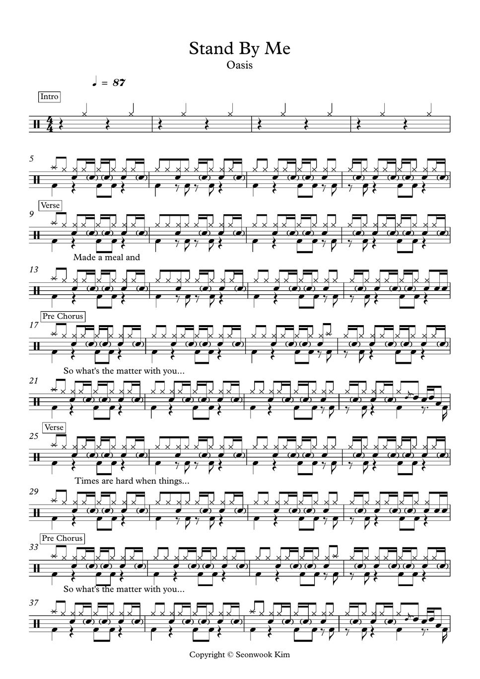 Oasis Stand By Me (드럼악보) แผ่น by Seonwook Kim