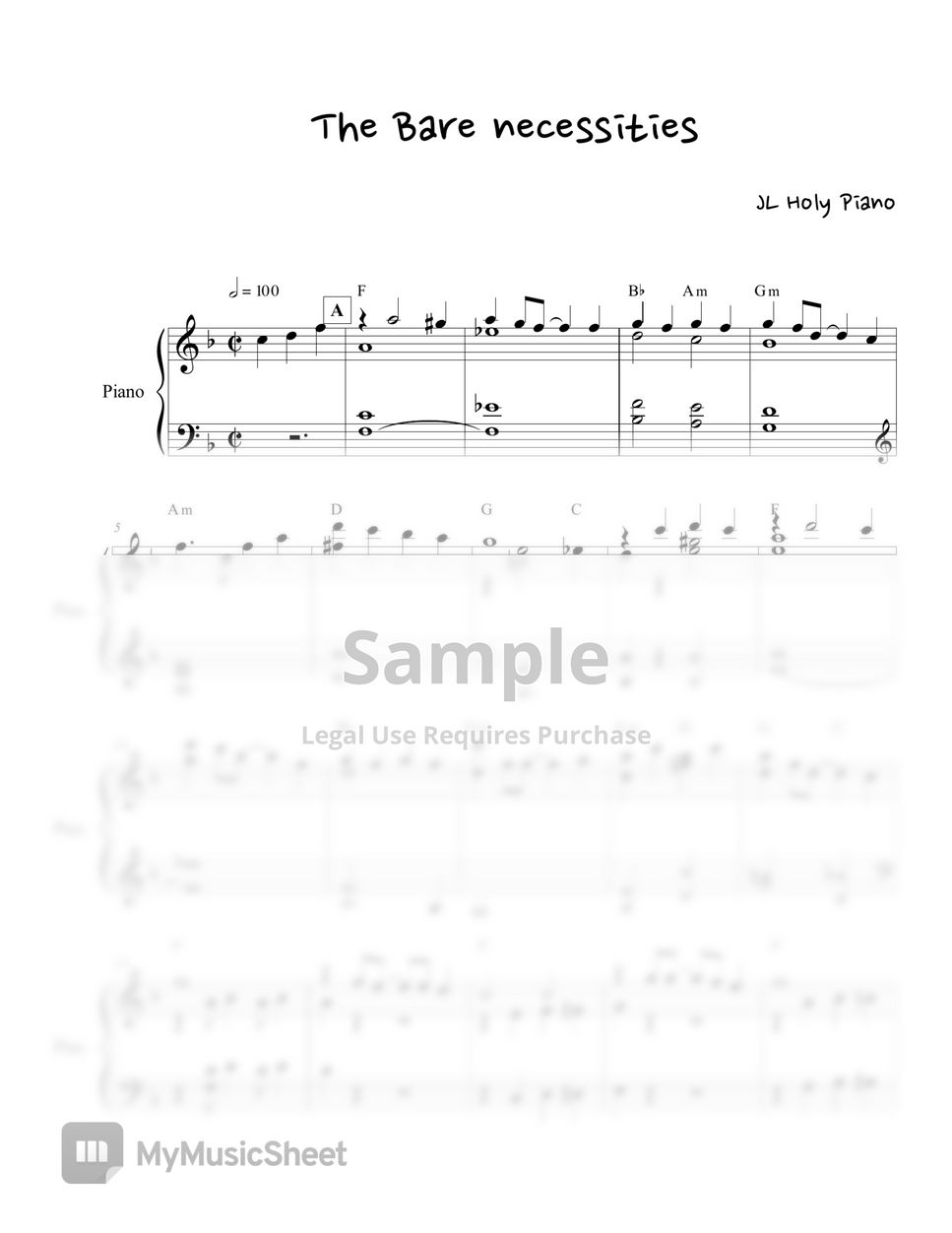 JL Holy Piano The bare necessities Sheets by JL Holy Piano