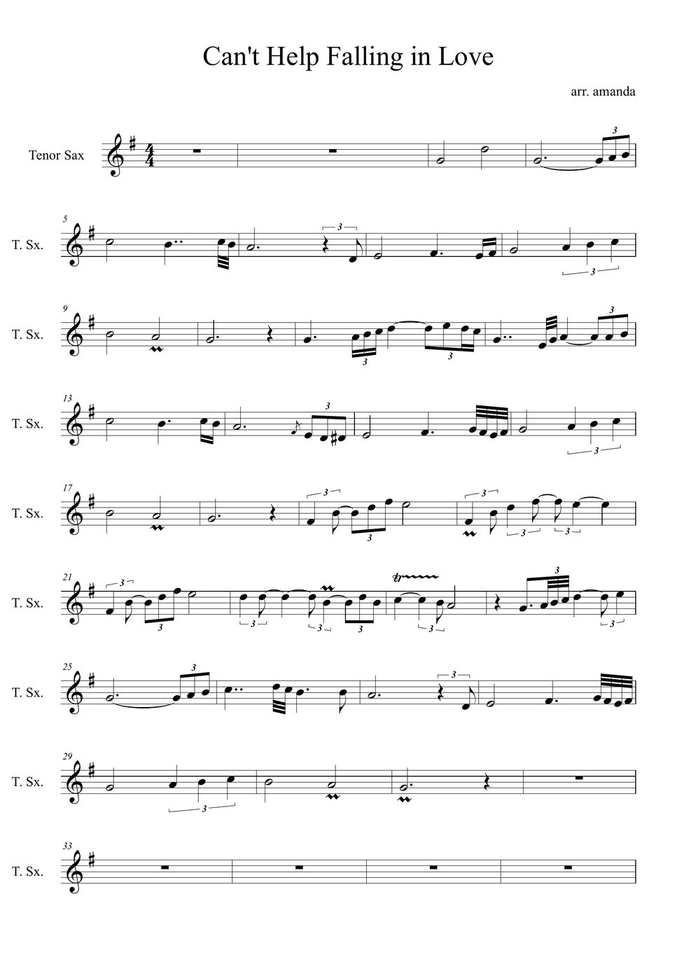 Elvis Presley Can't Help Falling in Love (tenor saxophone) 악보 by amanda