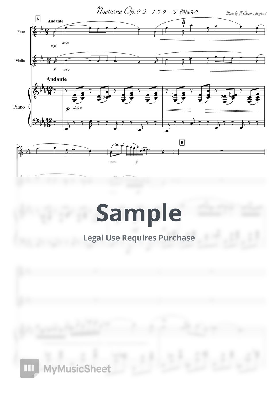 F.Chopin - Nocturne No.2 op.9-2 (Piano Trio / Violin & Flute) Sheets by ...