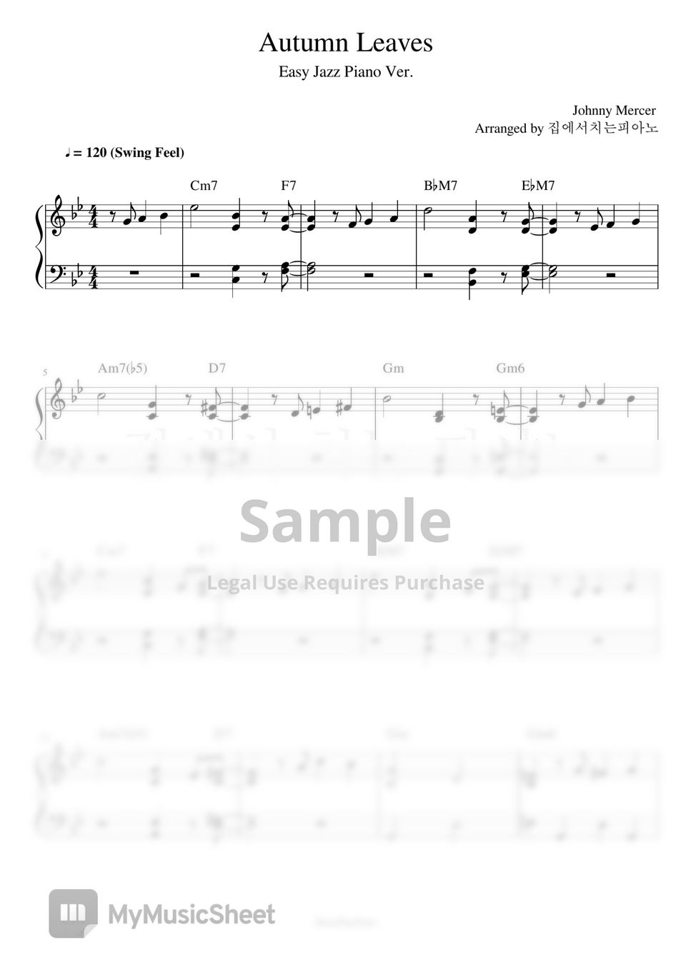 Johnny Mercer - Autumn Leaves (Easy Jazz Piano) by 집에서치는피아노