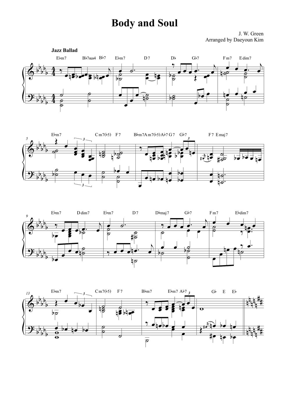 Johnny Green Body And Soul Notenblatt by Daeyoun Kim