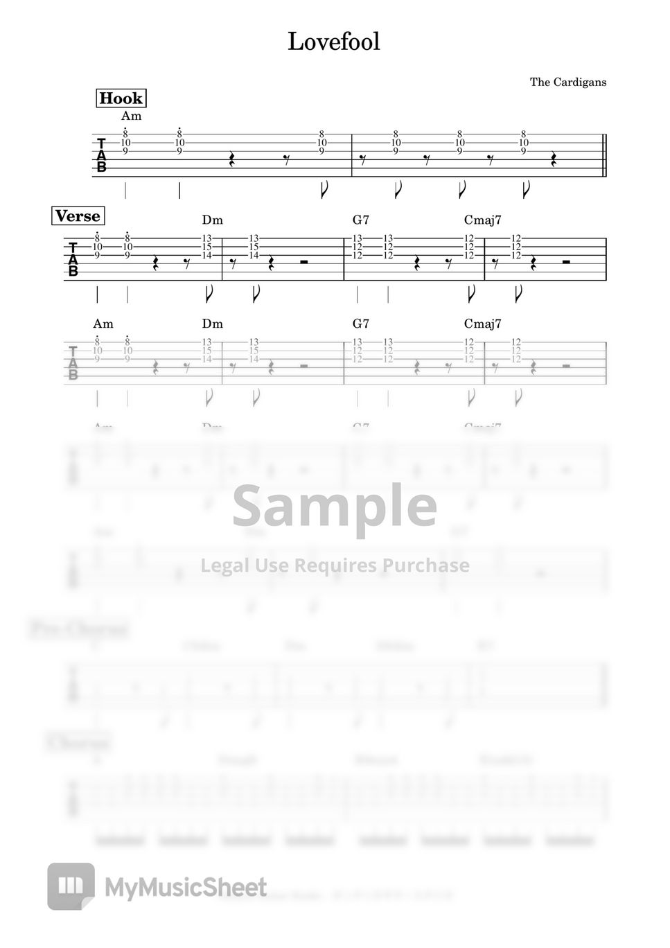 The Cardigans - Lovefool Sheets by Ontario Guitar Studio
