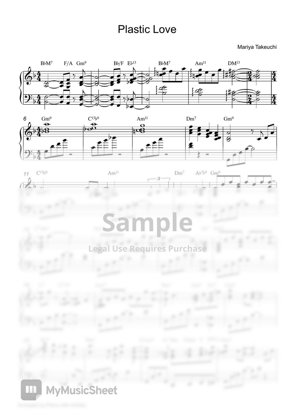 Mariya Takeuchi Plastic Love [プラスティック・ラヴ] Sheets by Piano With Ashlee