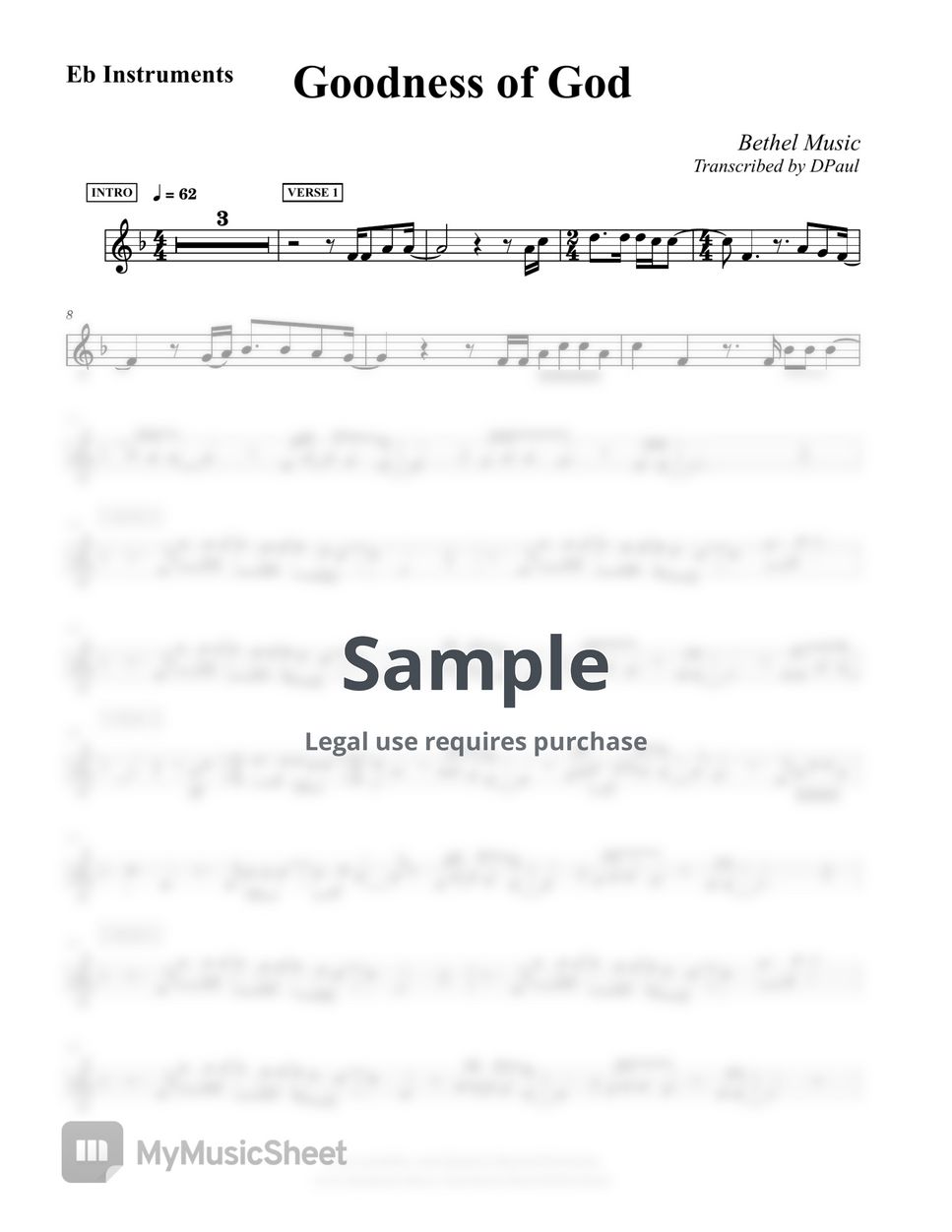 Bethel Music - Goodness of God (Music Sheet for Eb Instruments  || Alto Sax | Baritone Sax | Alto Clarinet  | etc.) by D.Paul