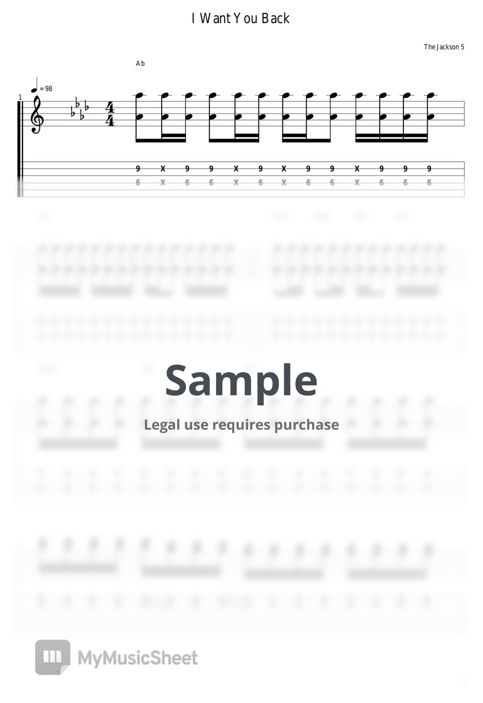 The Jackson 5 I Want You Back Tab + 1staff by guitar cover with tab