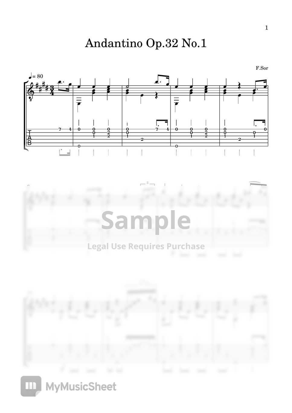 fernando-sor-op-32-no-1-andantino-tab-1staff-by-lemontree