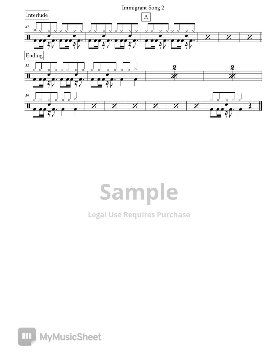 Immigrant Song Rock and Roll Sheets by Arkadia Drums