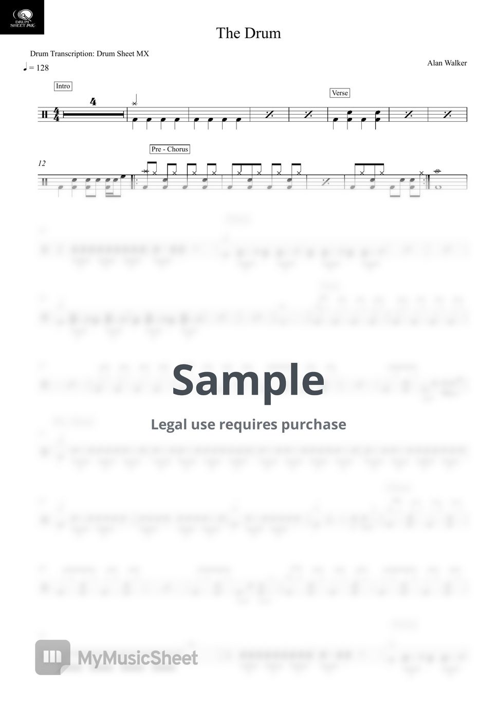 Alan Walker - The Drum Sheets by Drum Transcription: Drum Sheet MX