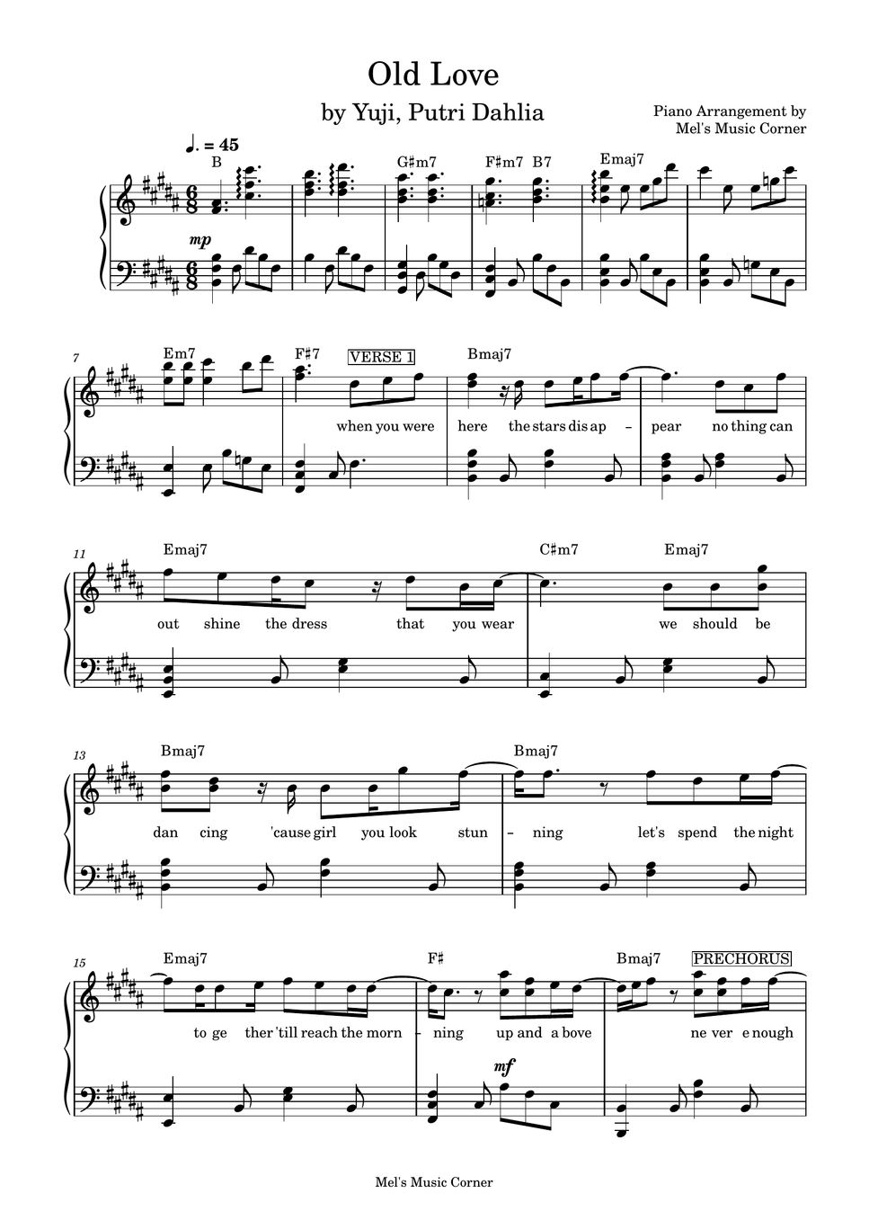 Juji & Putri Dahlia Old Love (piano sheet music) Лист by Mel's Music