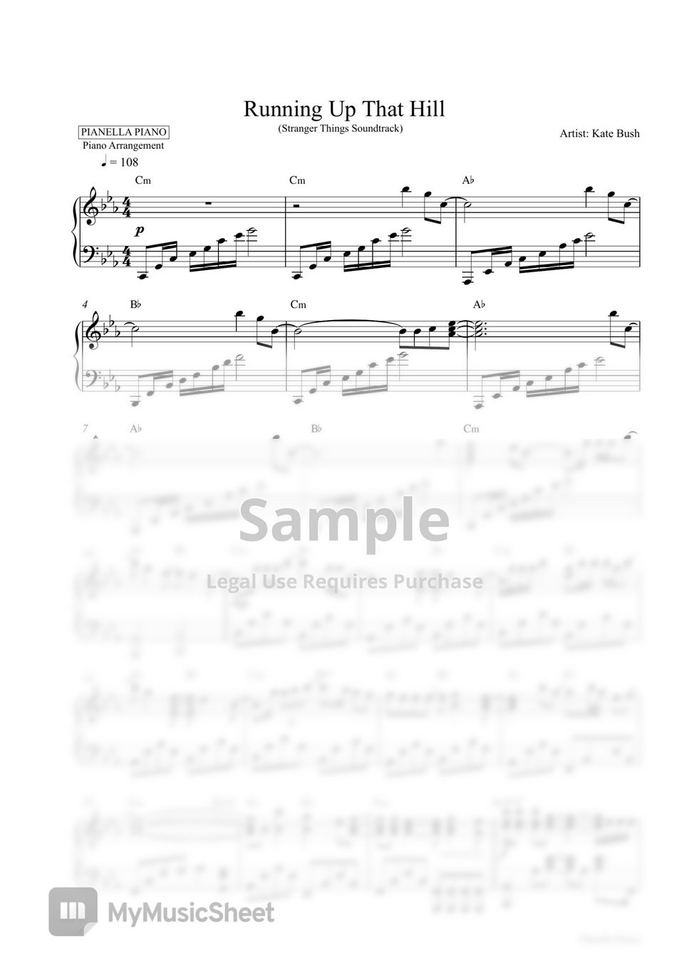 Kate Bush - Running Up That (Stranger Things Soundtrack) (Piano Sheet) by Pianella Piano