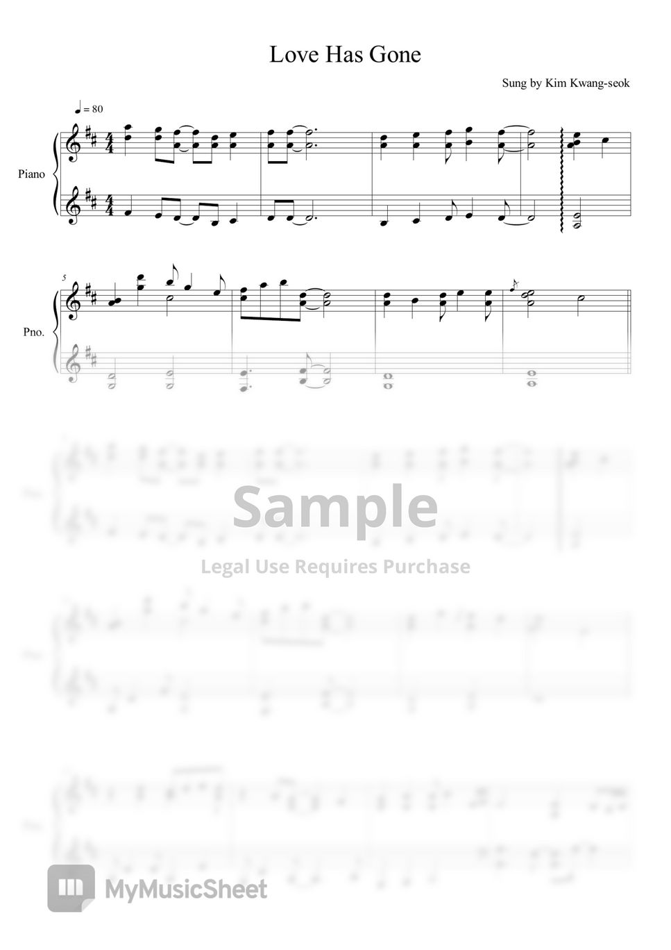 김광석 사랑했지만 (Cold Water 커버) Sheets by TaeHyun Taylor Lee