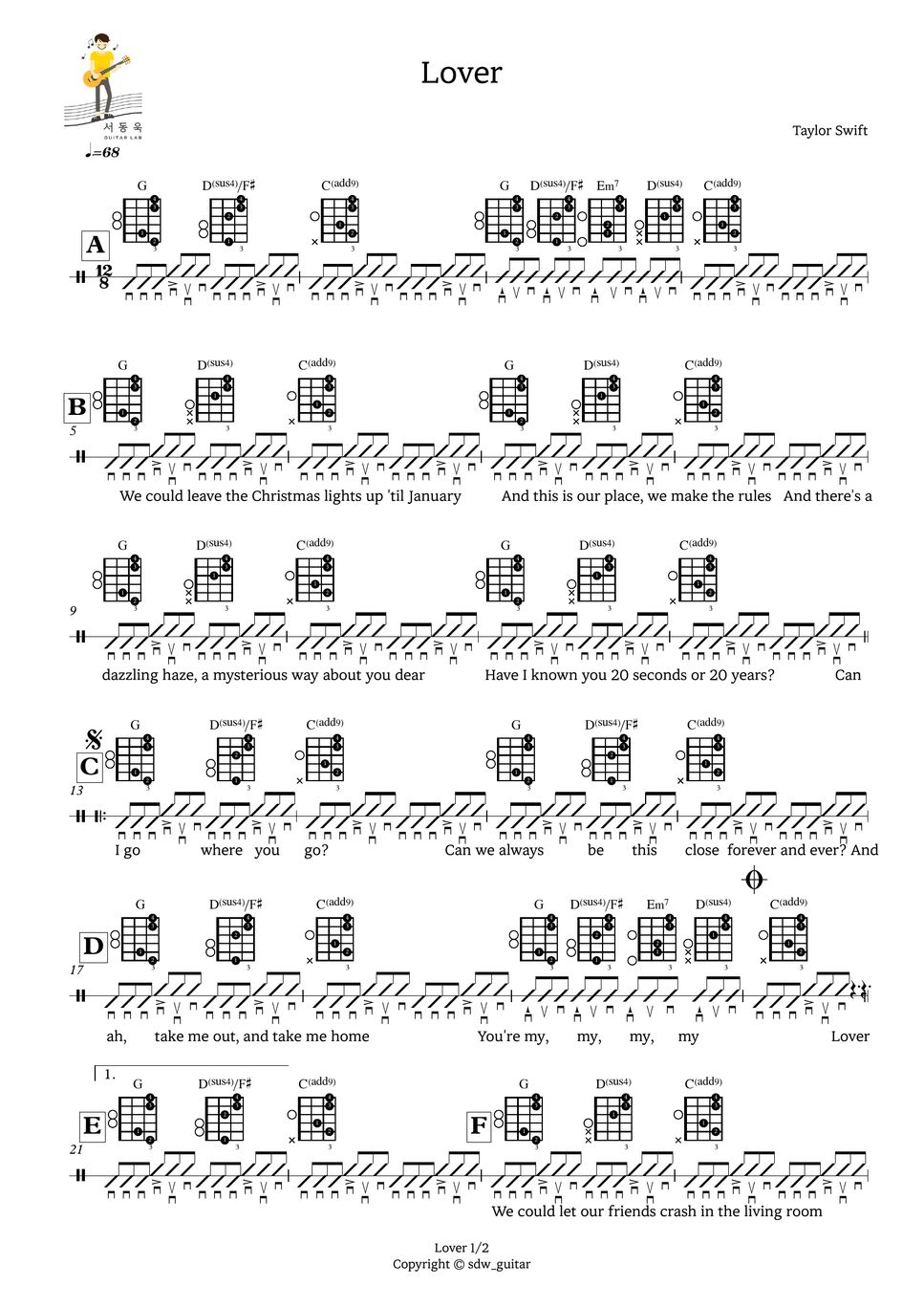 Taylor Swift - Lover (Guitar TAB) 楽譜 by 서동욱