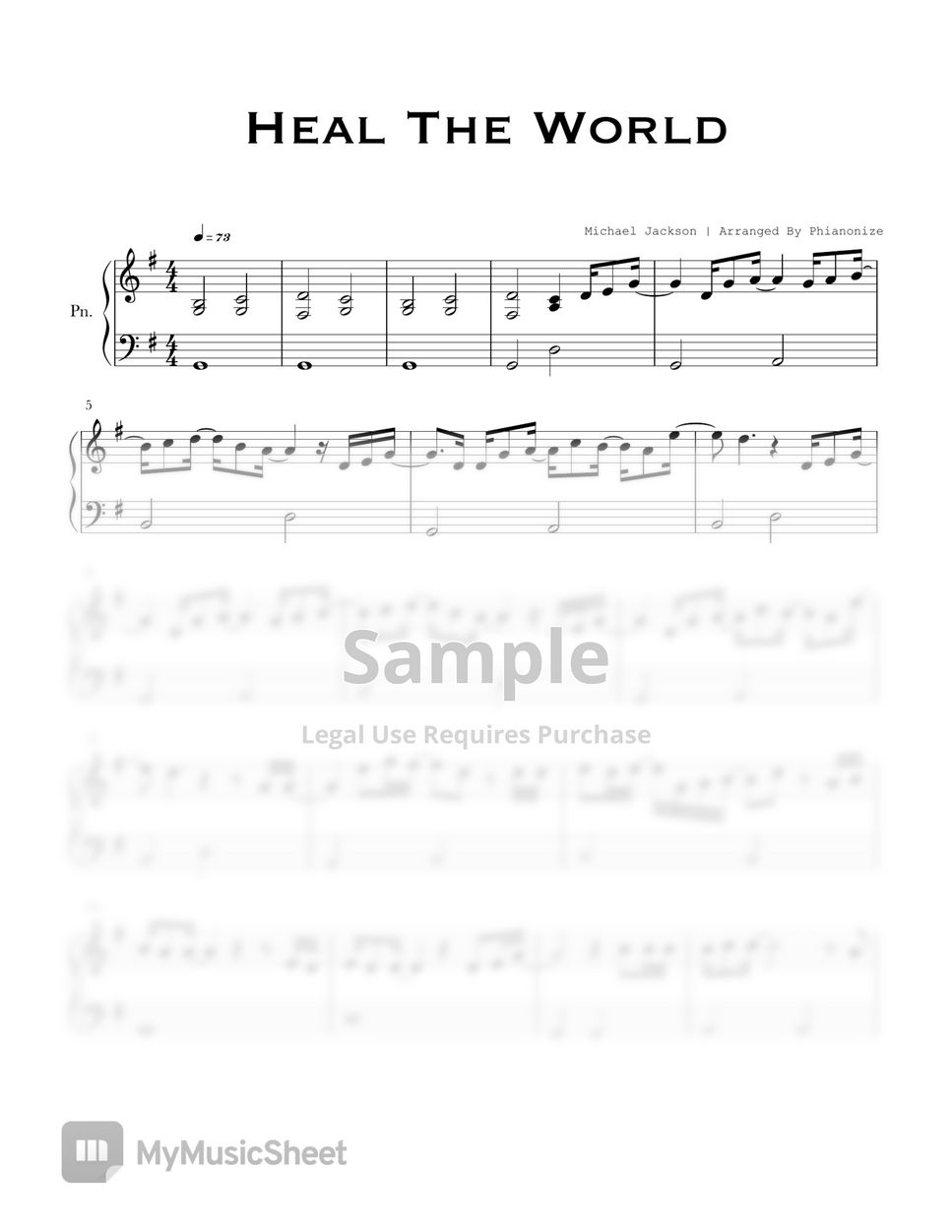 Michael Jackson Heal The World (Easy Version) Partition musicale by