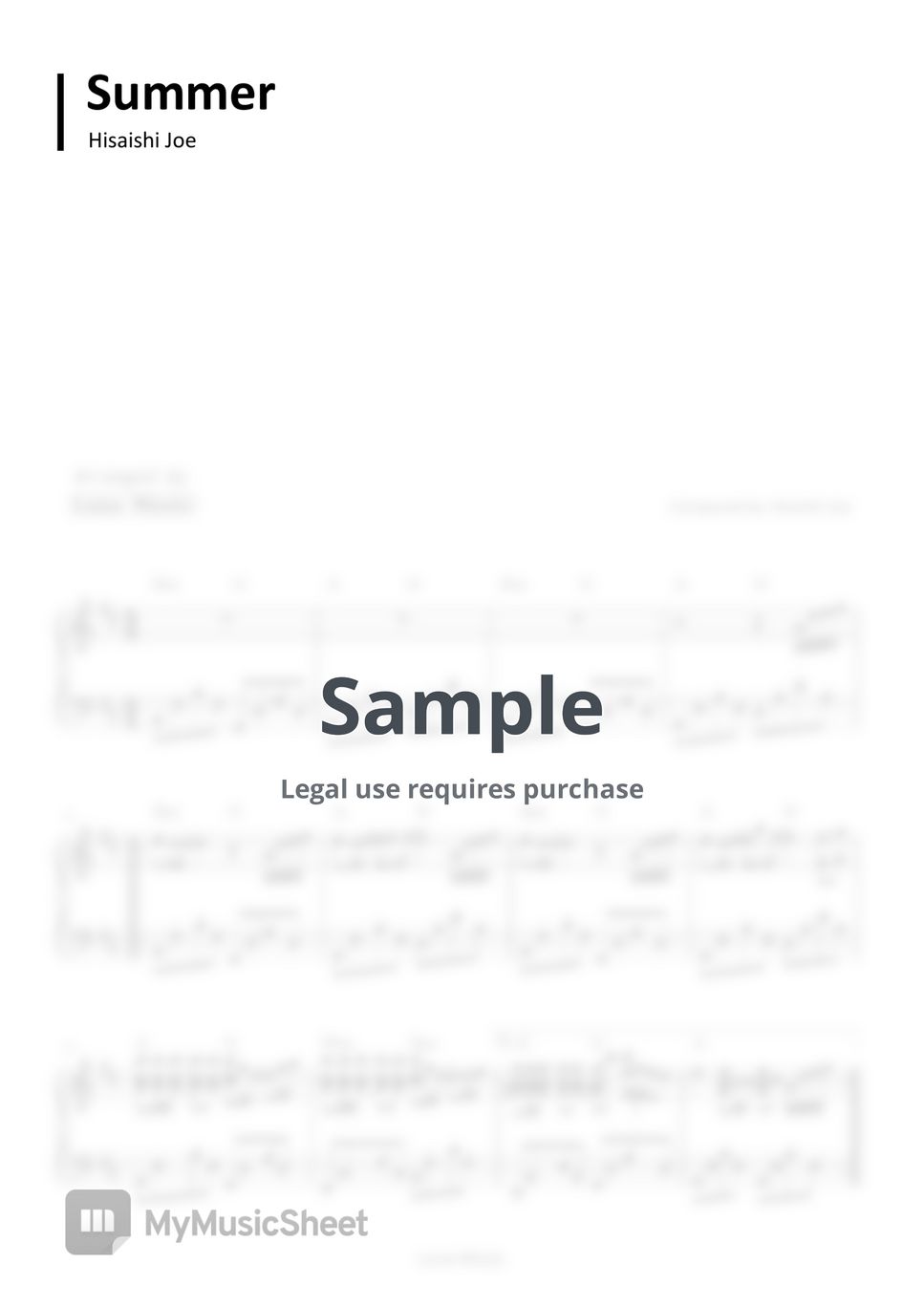 Joe Hisaishi Summer (Original Piano Sheet) Sheets by 𝐋𝐮𝐧𝐚 𝐌𝐮𝐬𝐢𝐜