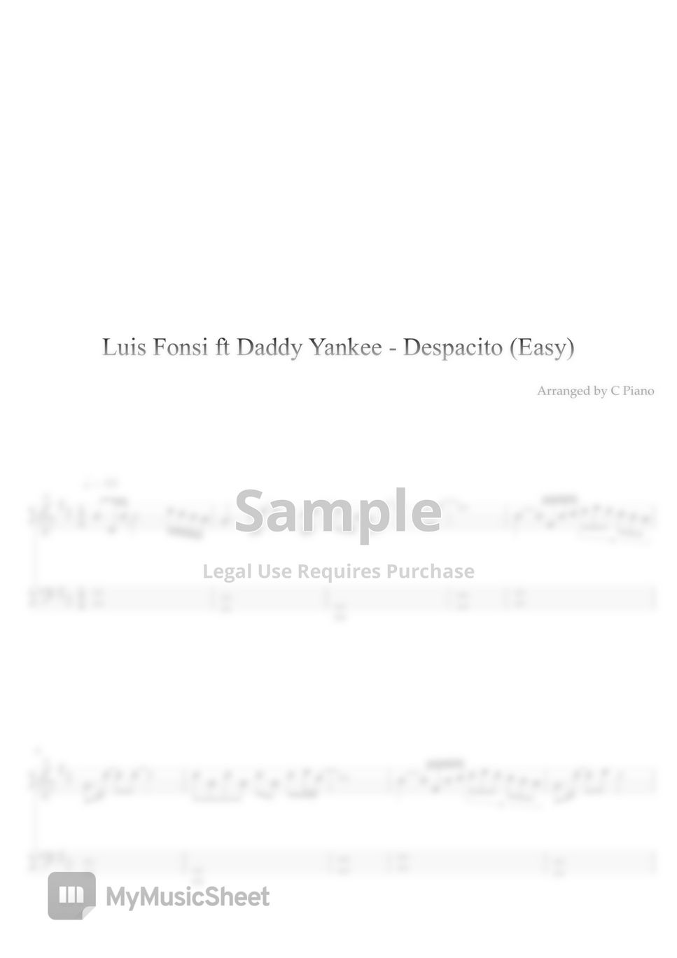 Luis Fonsi ft. Daddy Yankee Despacito (Easy Version) Sheets by C Piano
