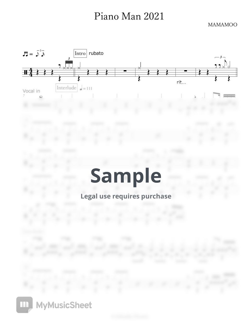 MAMAMOO - Piano Man 2021 Sheets by Arkadia Drums