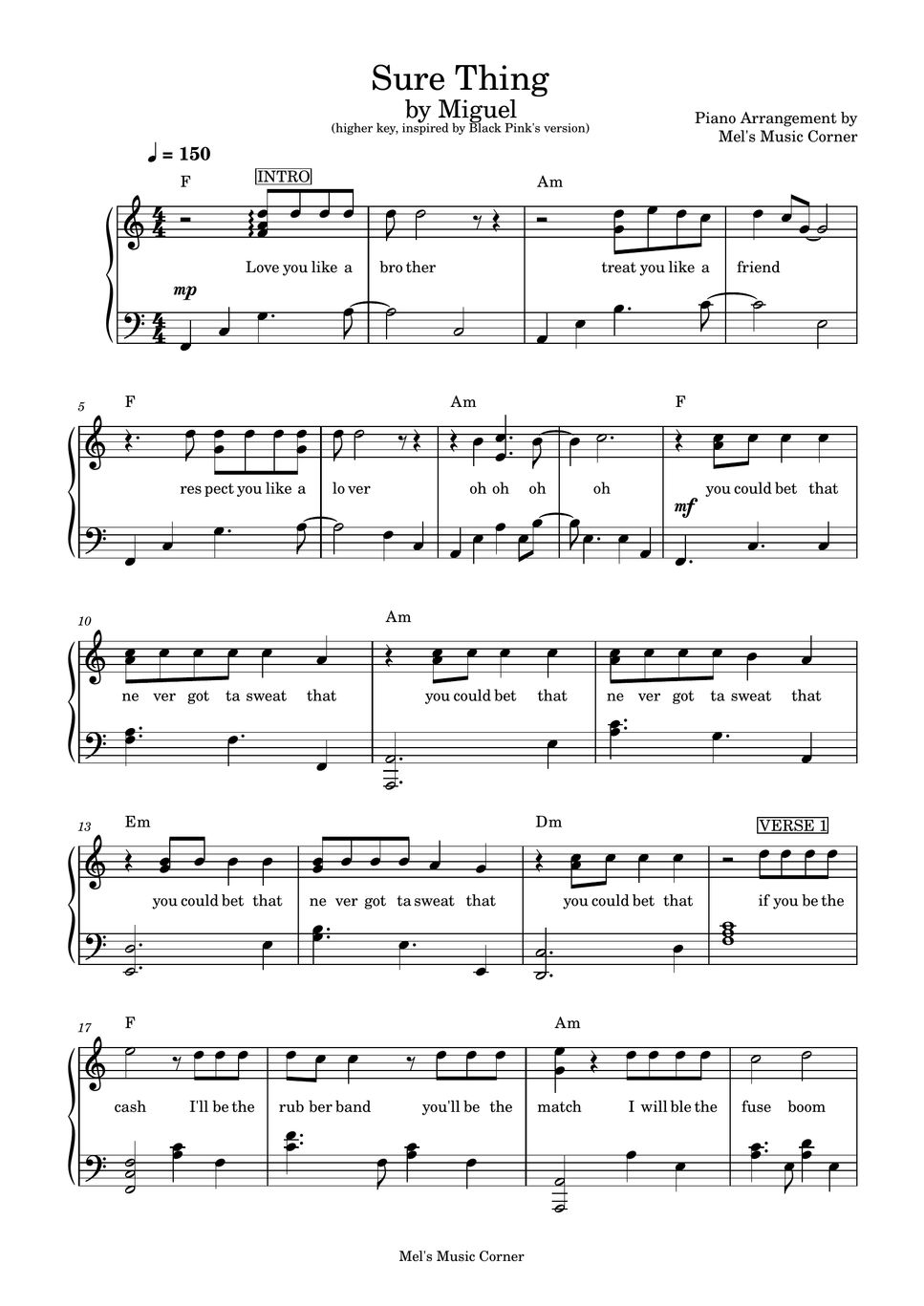 Miguel Sure Thing piano Sheet Music Nuty By Mel s Music Corner