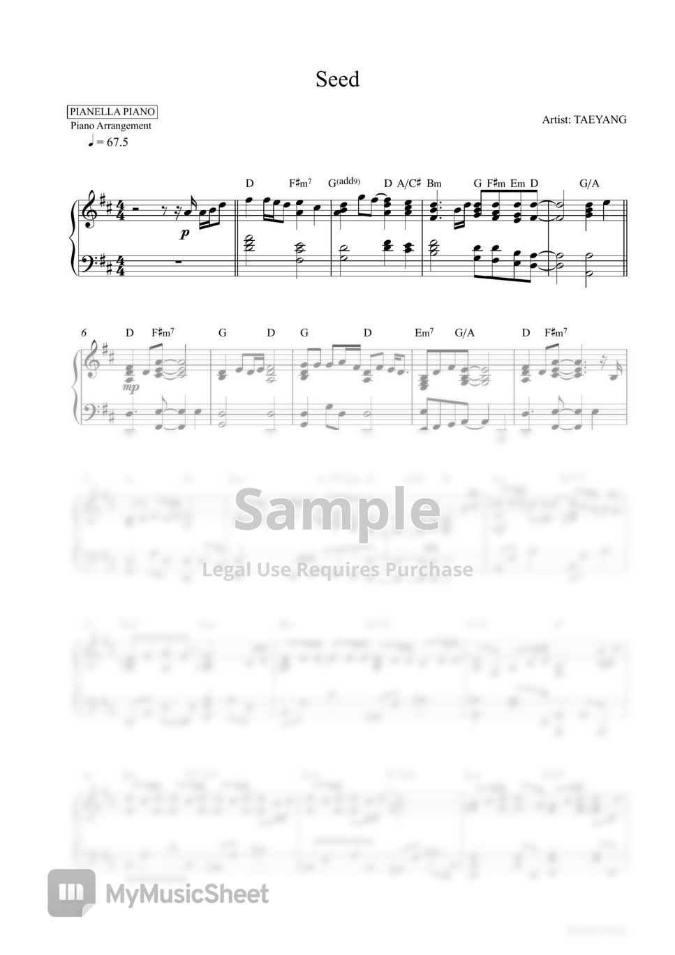 TAEYANG - Seed (Piano Sheet) by Pianella Piano