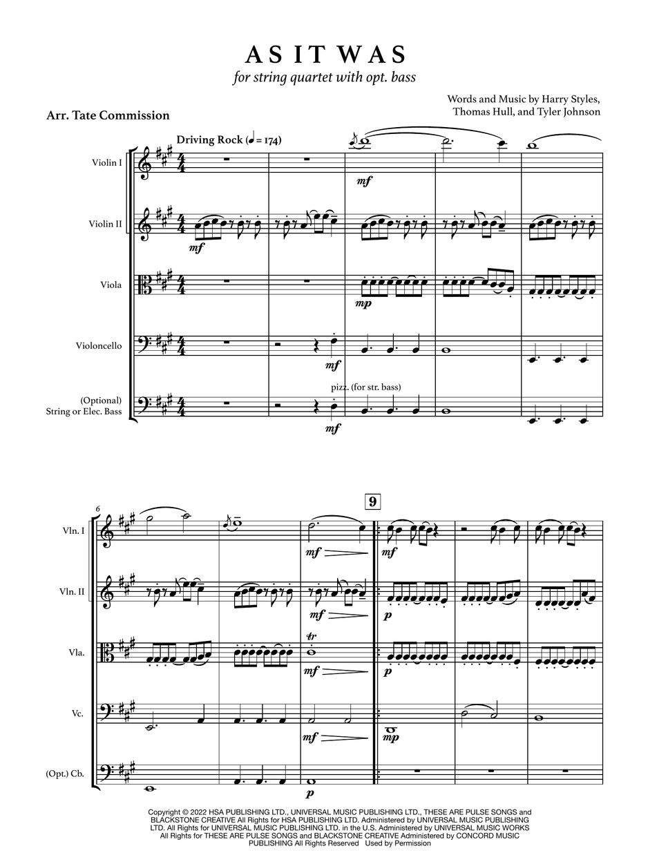 Harry Styles As It Was (string quartet) Spartito by Harry Styles